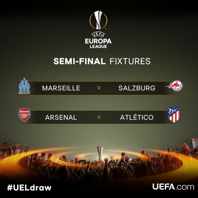 Europa League: Arsenal-Atletico Madrid e Salisburgo-Marsiglia