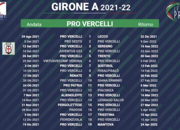 calendario pro vercelli 2021-2022