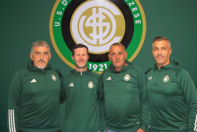 da sinistra, il Preparatore Atletico Stefano Faletti, l'allenatore della Juniores Marco Visentin, Mister Corrado Cotta e il Preparatore dei Portieri Luca Morlin