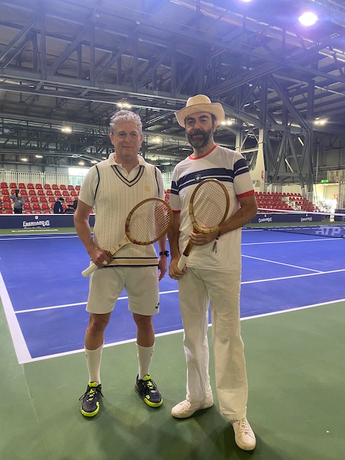 ex tennista Stefano Mezzadri e l'attore Neri Marcorè alla prima giornata di Racquet Trend Expo 2025